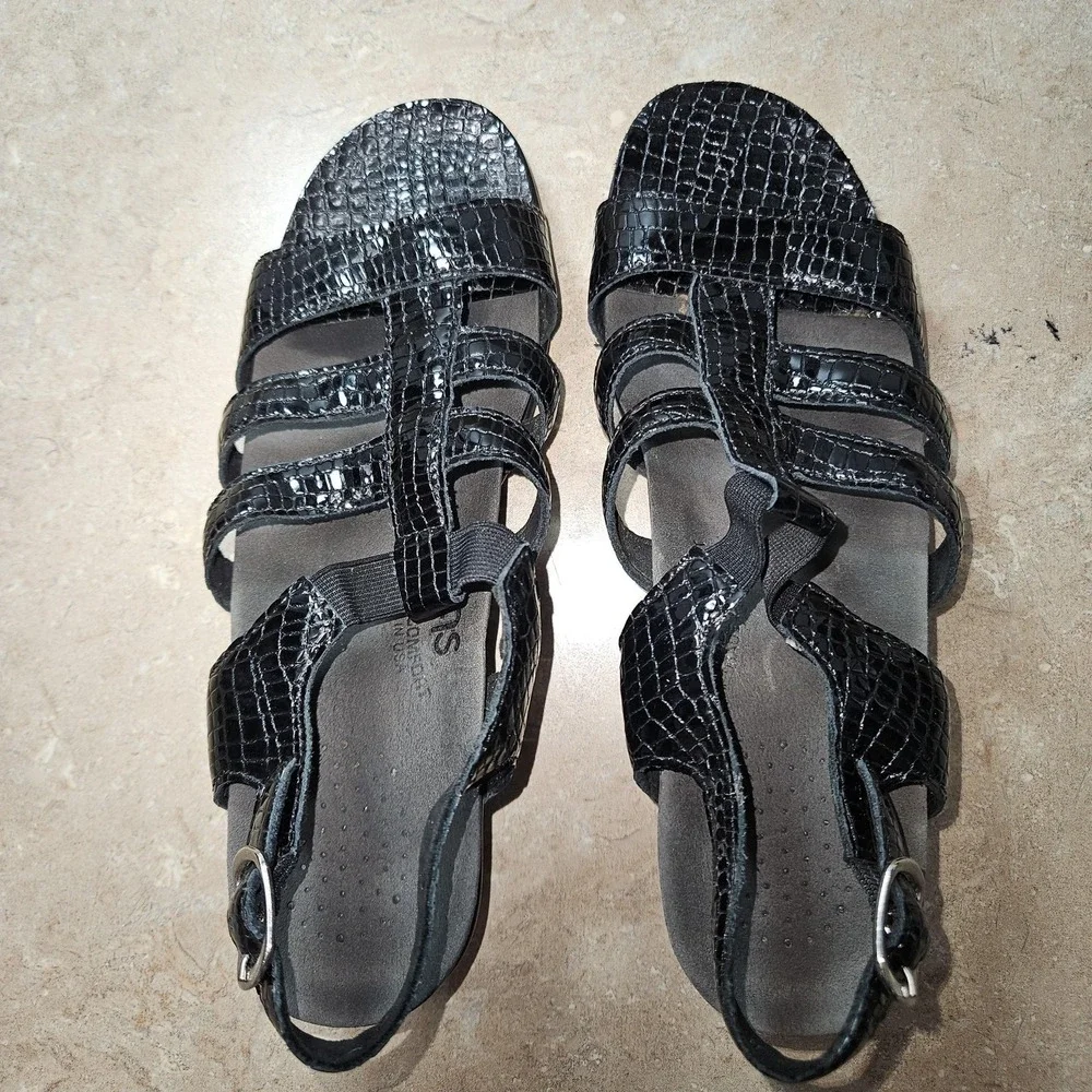 SAS Tripad Comfort Sandals Women SZ 7.5 N Black Croc Patent Slingback USA Classy